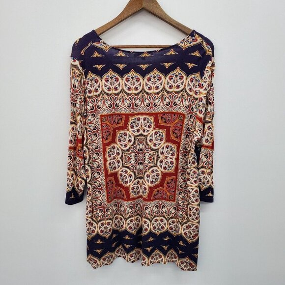 Rose + Olive Womens 3/4 Sleeve Scoop Neck Knit Top Blouse Plus Size 1X Red Blue - Picture 4 of 15